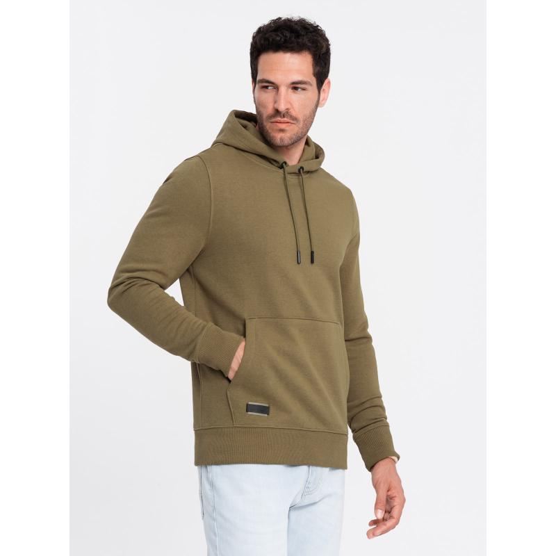 Pánská bavlněná mikina BASIC klokanka s kapucí olivová 