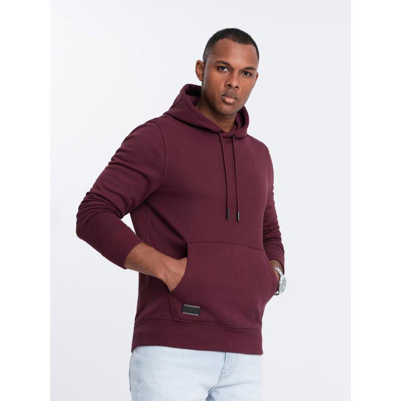 Pánská bavlněná mikina BASIC klokanka s kapucí bordó 