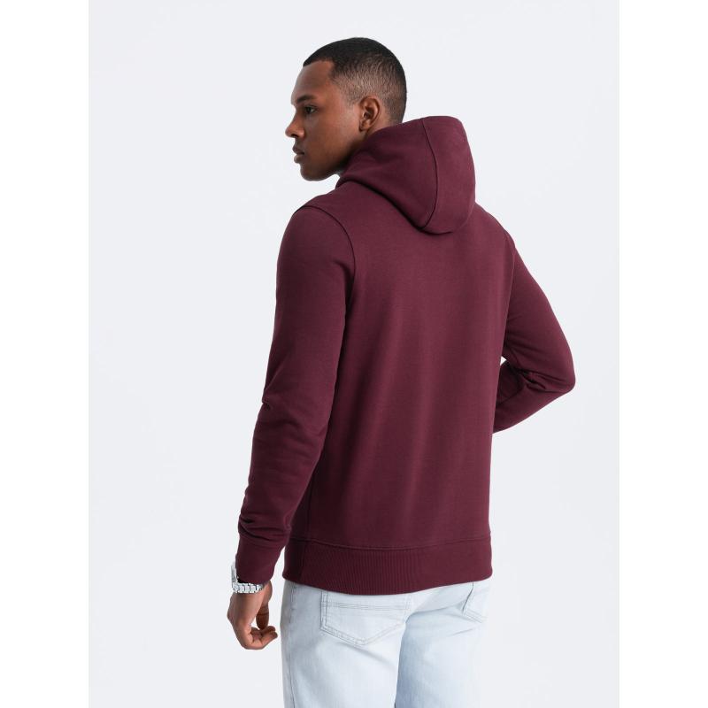 Pánská bavlněná mikina BASIC klokanka s kapucí bordó 