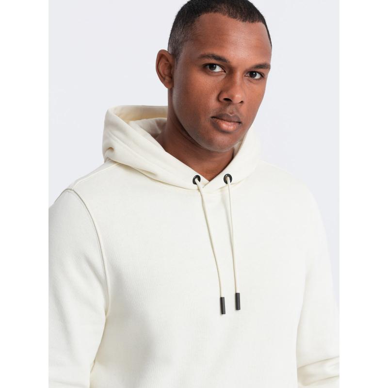Férfi pamut kapucnis BASIC kenguru melegítőfelső krém színű