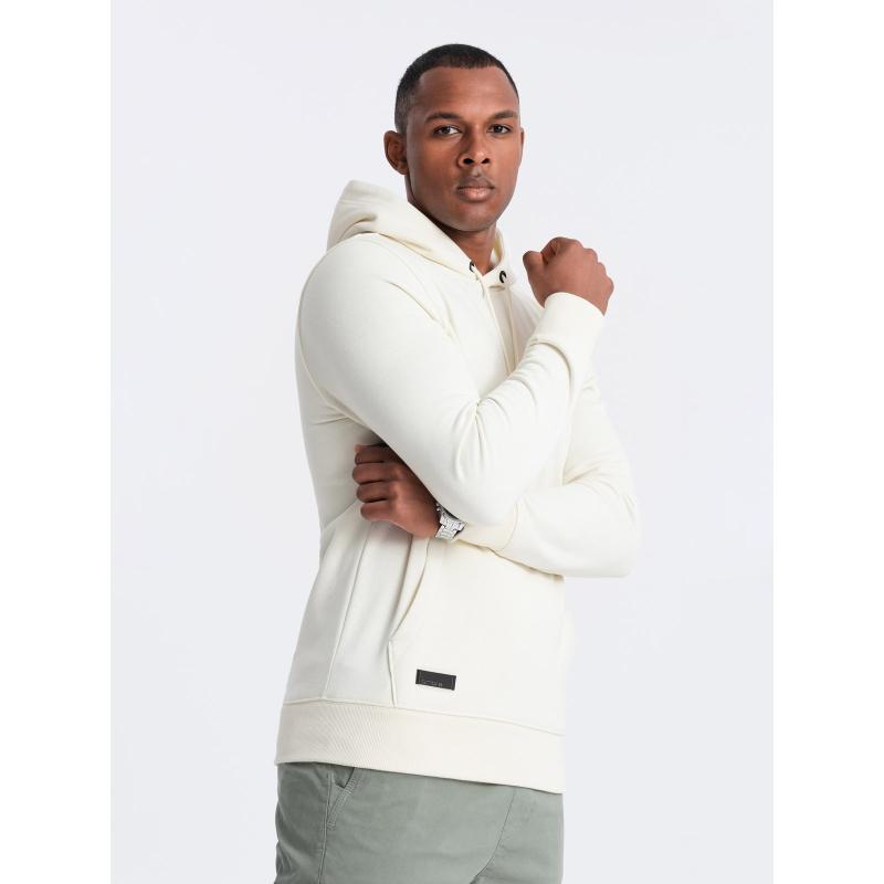 Férfi pamut kapucnis BASIC kenguru melegítőfelső krém színű