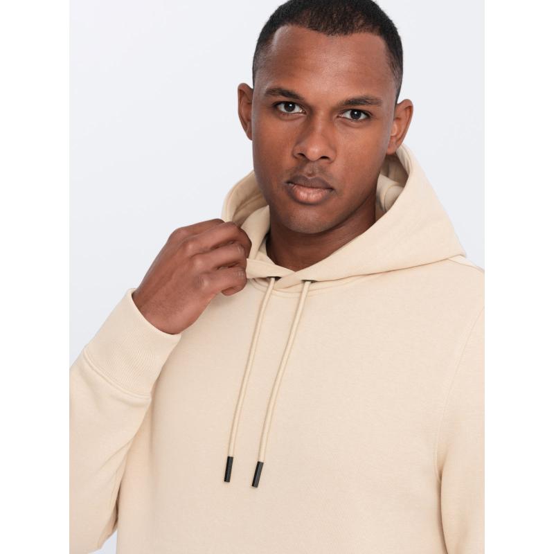 Pánská bavlněná mikina BASIC klokanka s kapucí béžová