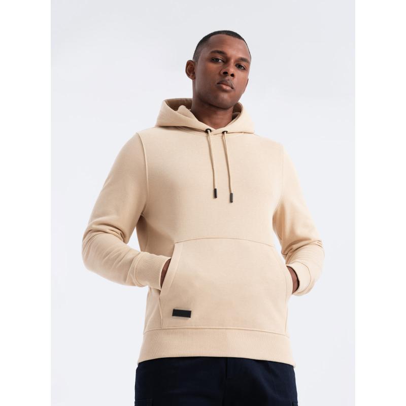 Pánská bavlněná mikina BASIC klokanka s kapucí béžová