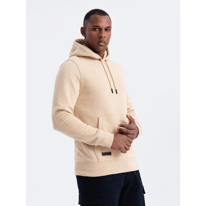 Pánská bavlněná mikina BASIC klokanka s kapucí béžová