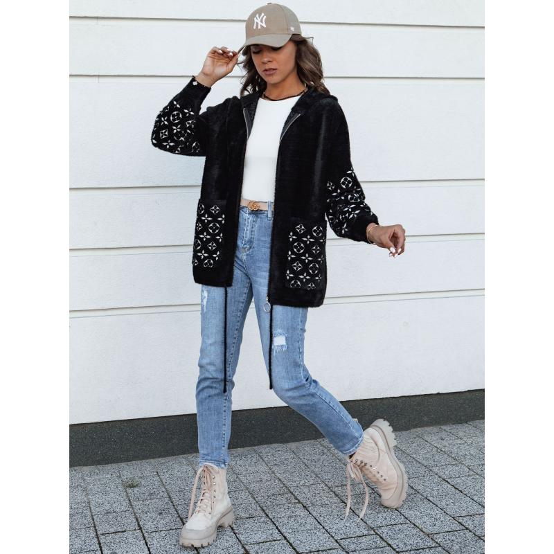 Dámský kabát WINONA z alpaky černý se vzory