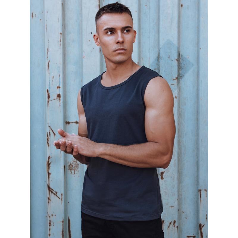 Férfi ujjatlan póló nyomtatás nélkül sötétkék
