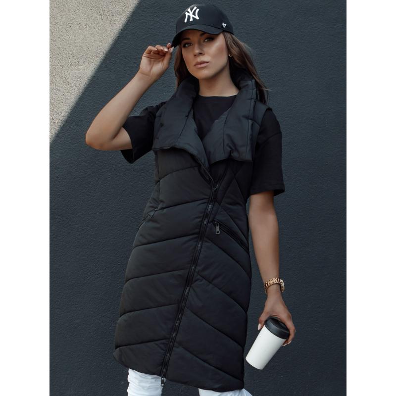 Dámská prošívaná dlouhá vesta bez kapuce SERKIS černá