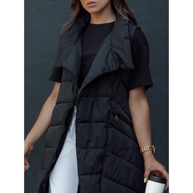 Dámská prošívaná dlouhá vesta bez kapuce SERKIS černá