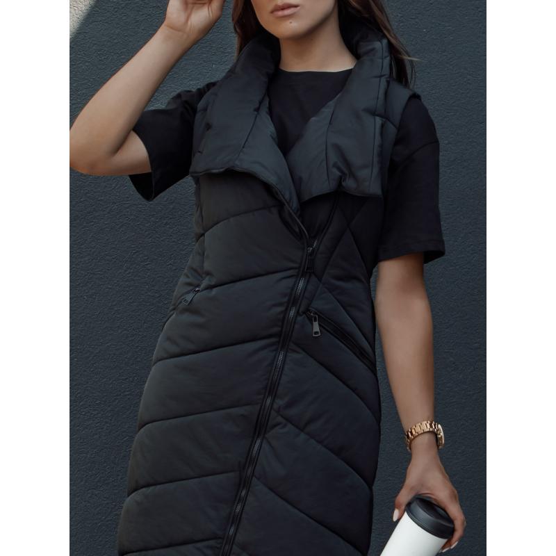 Dámská prošívaná dlouhá vesta bez kapuce SERKIS černá