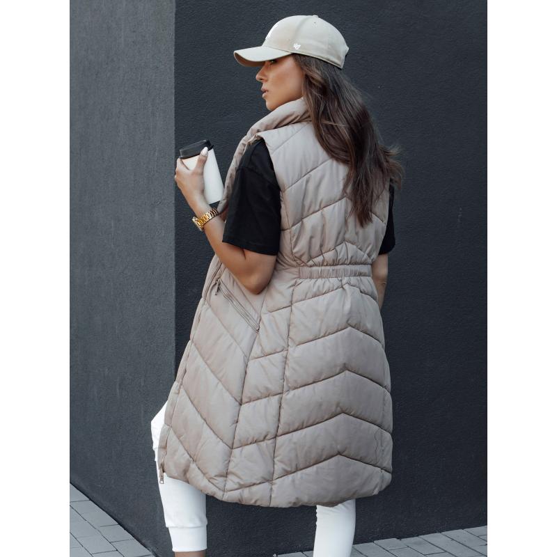 Dámská prošívaná dlouhá vesta bez kapuce SERKIS béžová