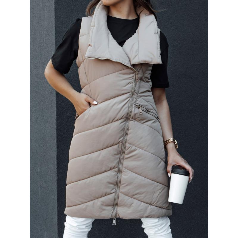 Dámská prošívaná dlouhá vesta bez kapuce SERKIS béžová