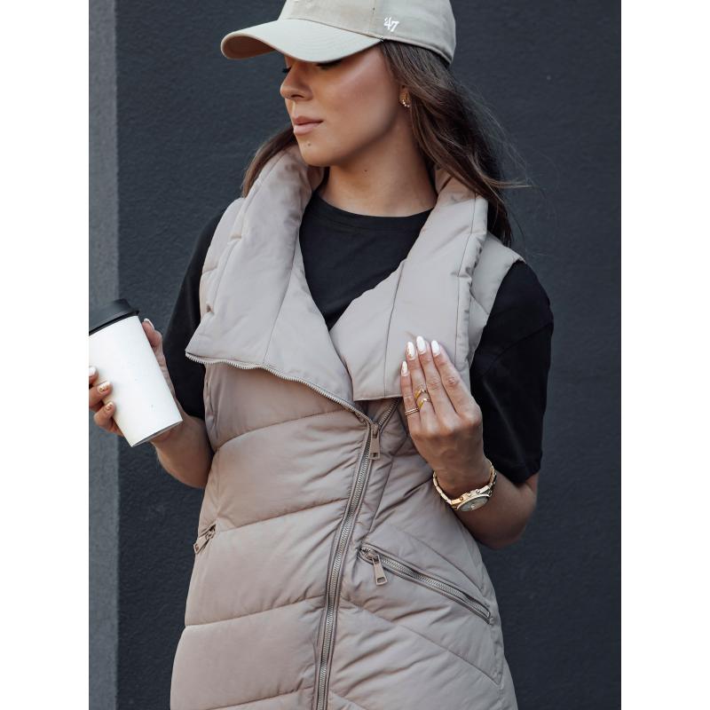 Dámská prošívaná dlouhá vesta bez kapuce SERKIS béžová