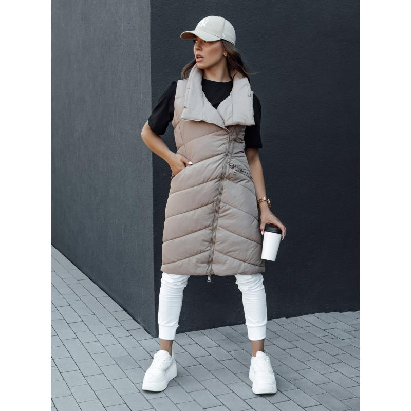 Dámská prošívaná dlouhá vesta bez kapuce SERKIS béžová