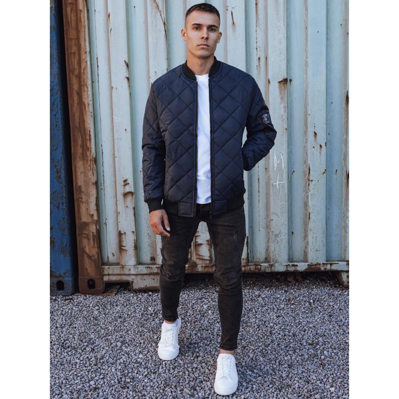 Pánská prošívaná bunda bomber tmavě modrá