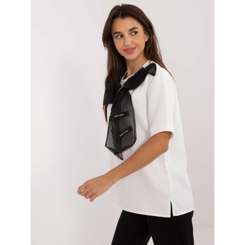 Dámská halenka s krátkými rukávy společenská ecru-černá  