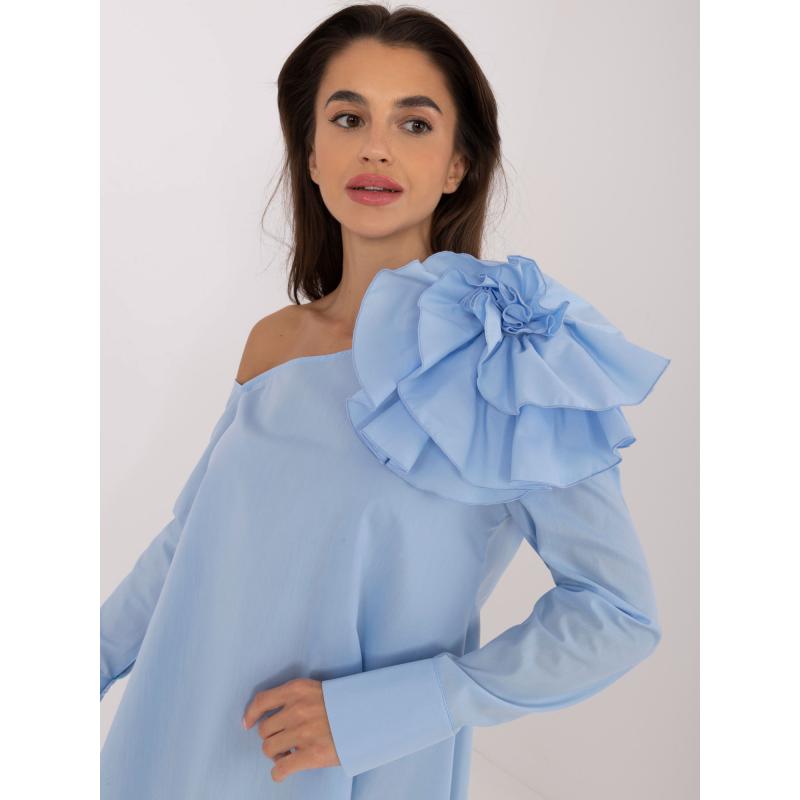 Női váll nélküli ing blúz világoskék