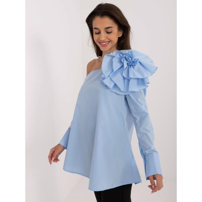 Női váll nélküli ing blúz világoskék