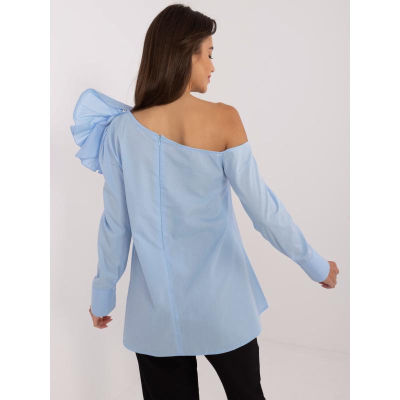 Női váll nélküli ing blúz világoskék