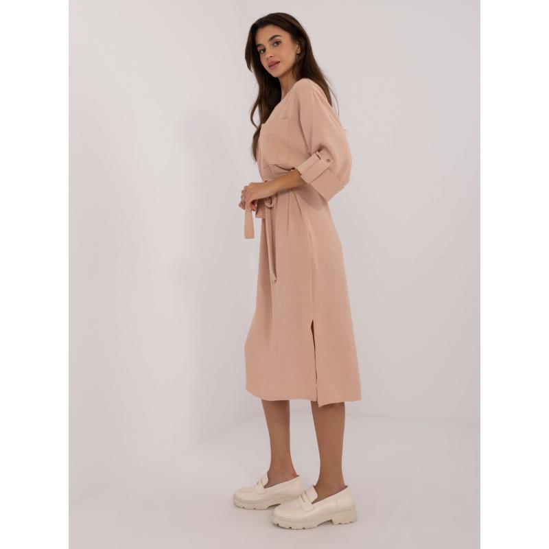 Dámské šaty s rozparky rovné ležérní hnědé