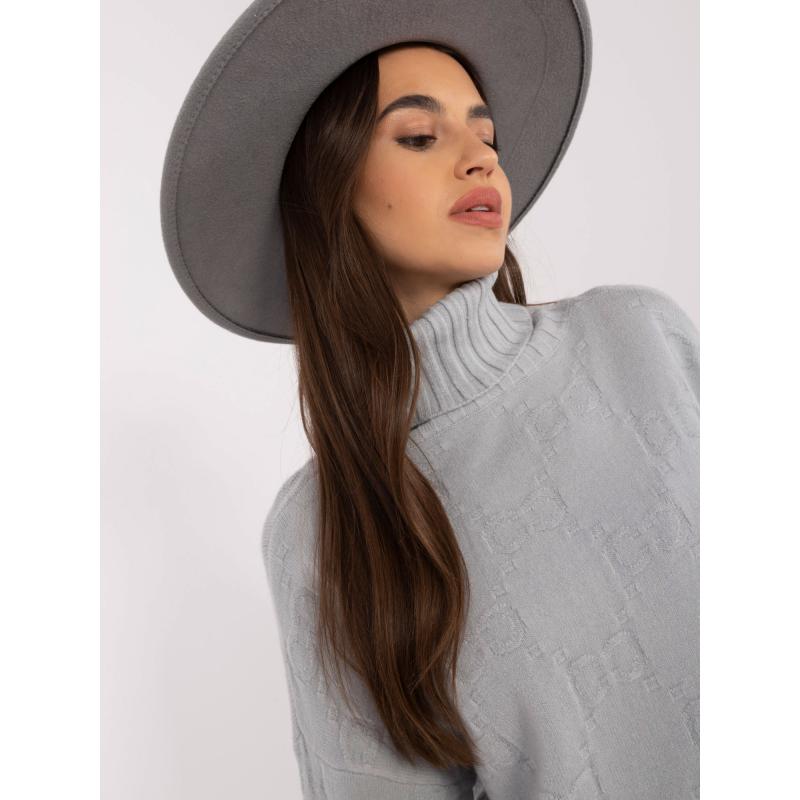 Dámský svetr s rolákem vzorovaný šedý