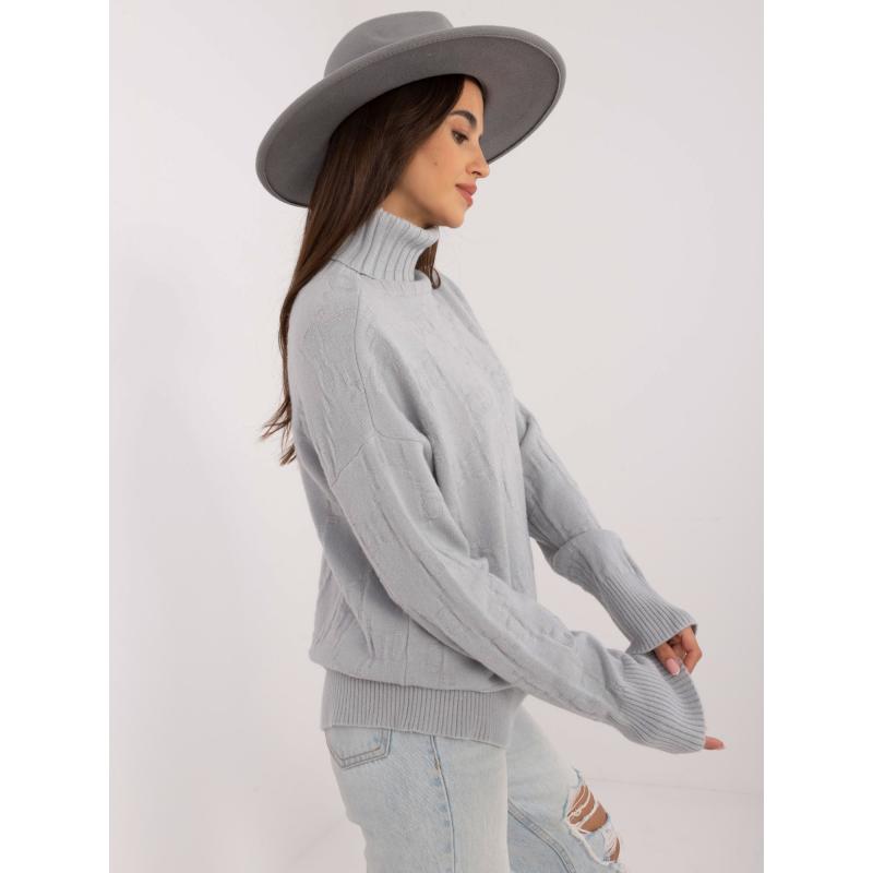 Dámský svetr s rolákem vzorovaný šedý