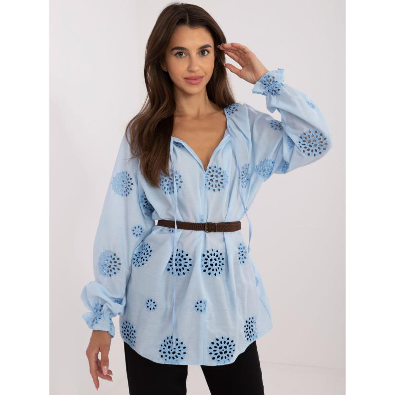 Dámská halenka s buffovými rukávy světle modrá  