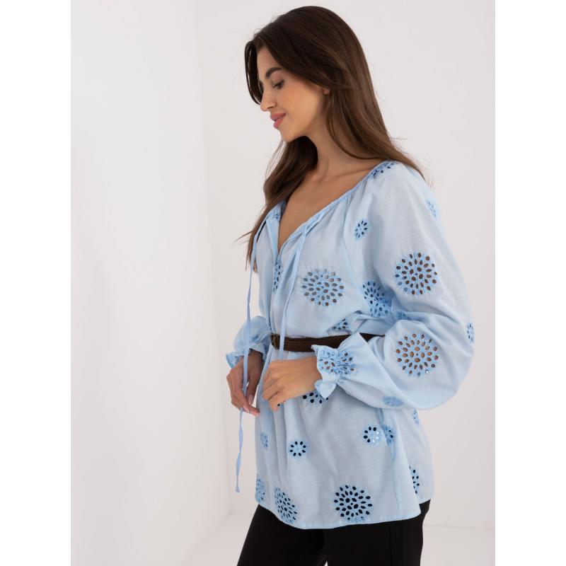 Dámská halenka s buffovými rukávy světle modrá  
