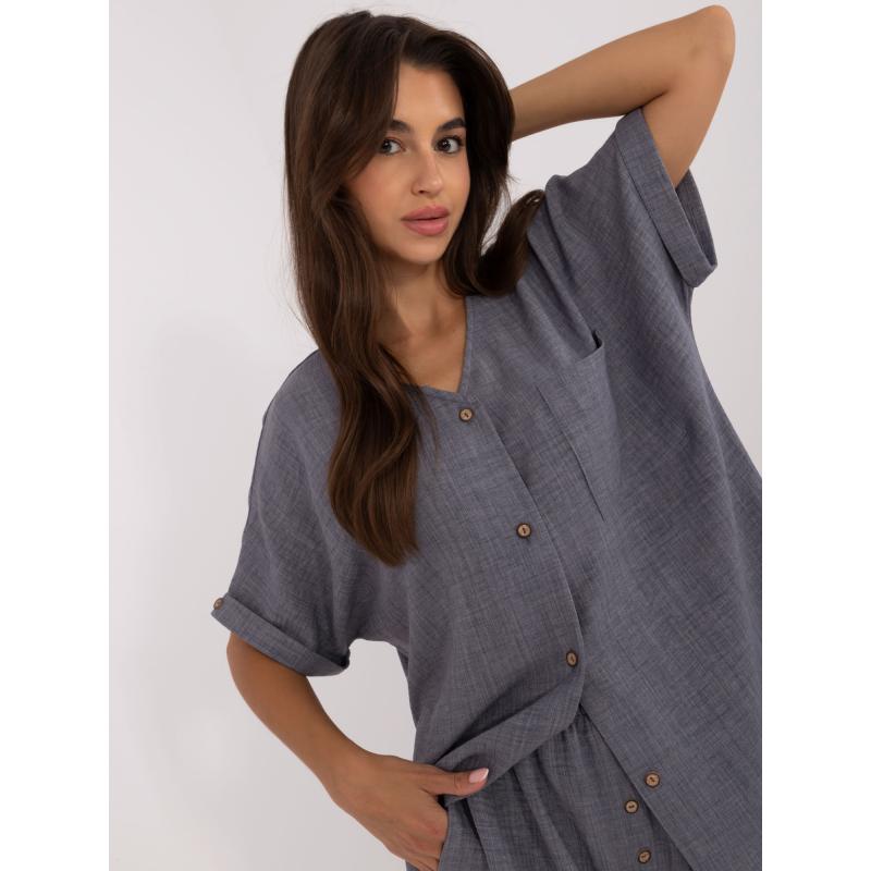 Dámský komplet s halenkou a šortkami dvoudílný tmavě šedý  