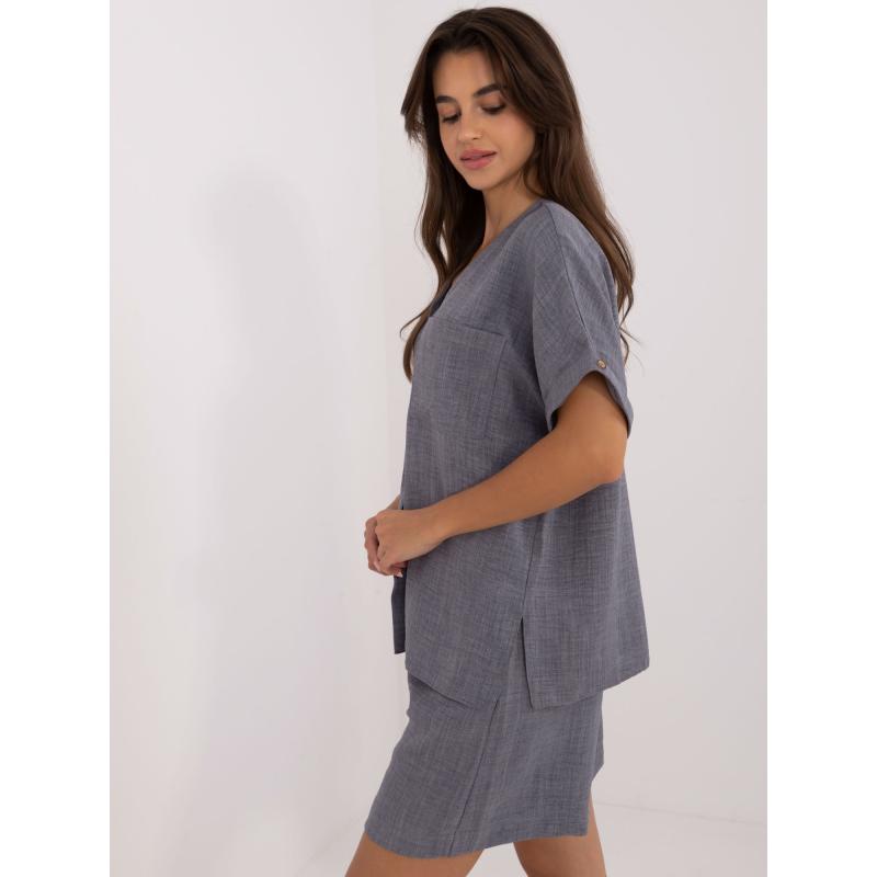 Dámský komplet s halenkou a šortkami dvoudílný tmavě šedý  