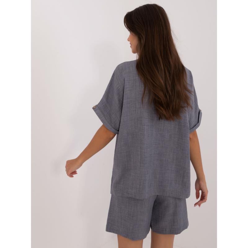 Dámský komplet s halenkou a šortkami dvoudílný tmavě šedý  