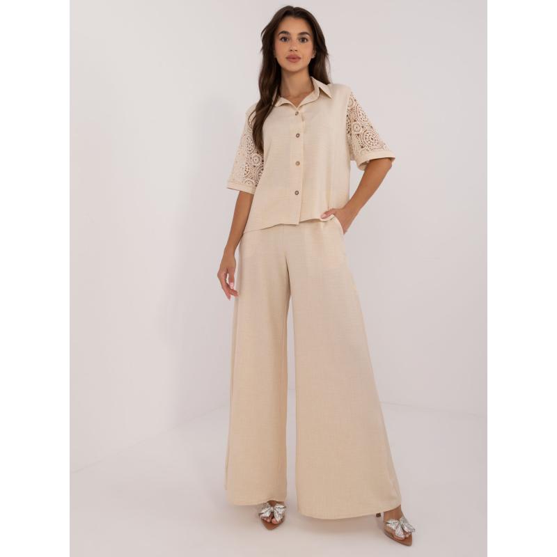 Dámský komplet s košilí a kalhotami světle béžový  