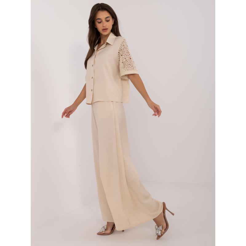 Dámský komplet s košilí a kalhotami světle béžový  