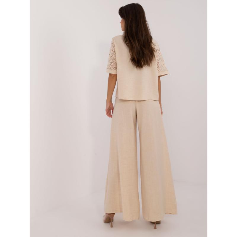 Dámský komplet s košilí a kalhotami světle béžový  