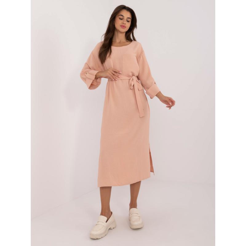 Dámské šaty s páskem broskvové  