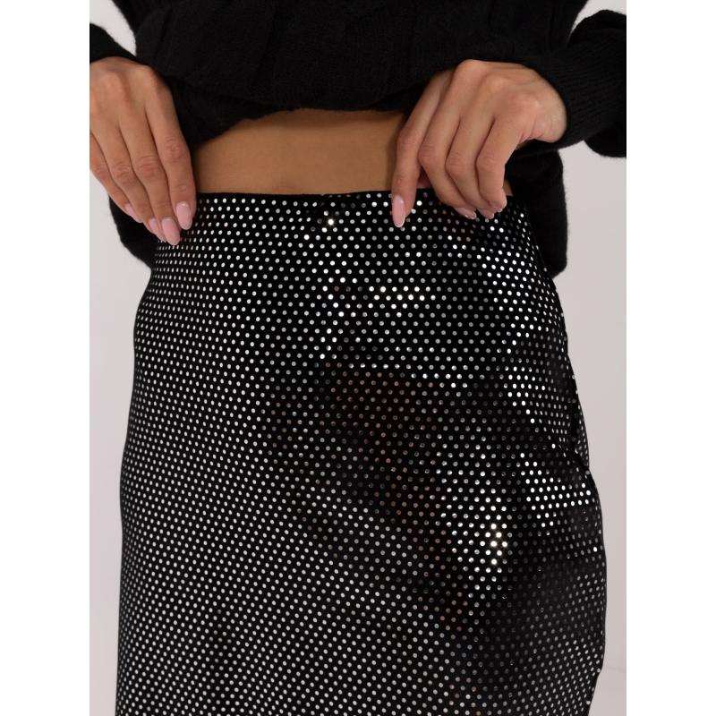 Dámská sukně s třpytivou aplikací mini černo stříbrná 