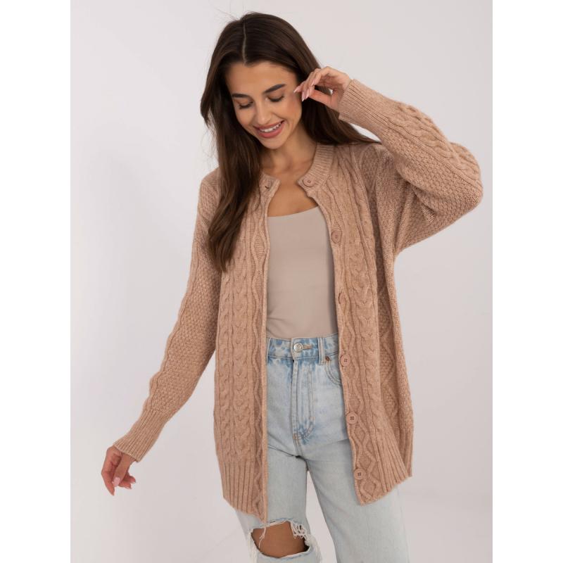 Dámský svetr s kulatým výstřihem elastický hnědý