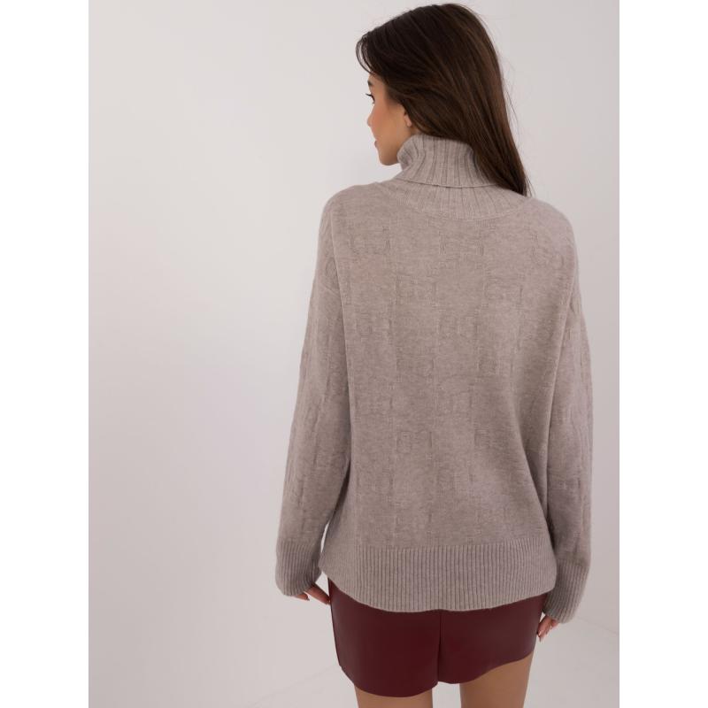 Női hosszú ujjú garbó pulóver bézs színű