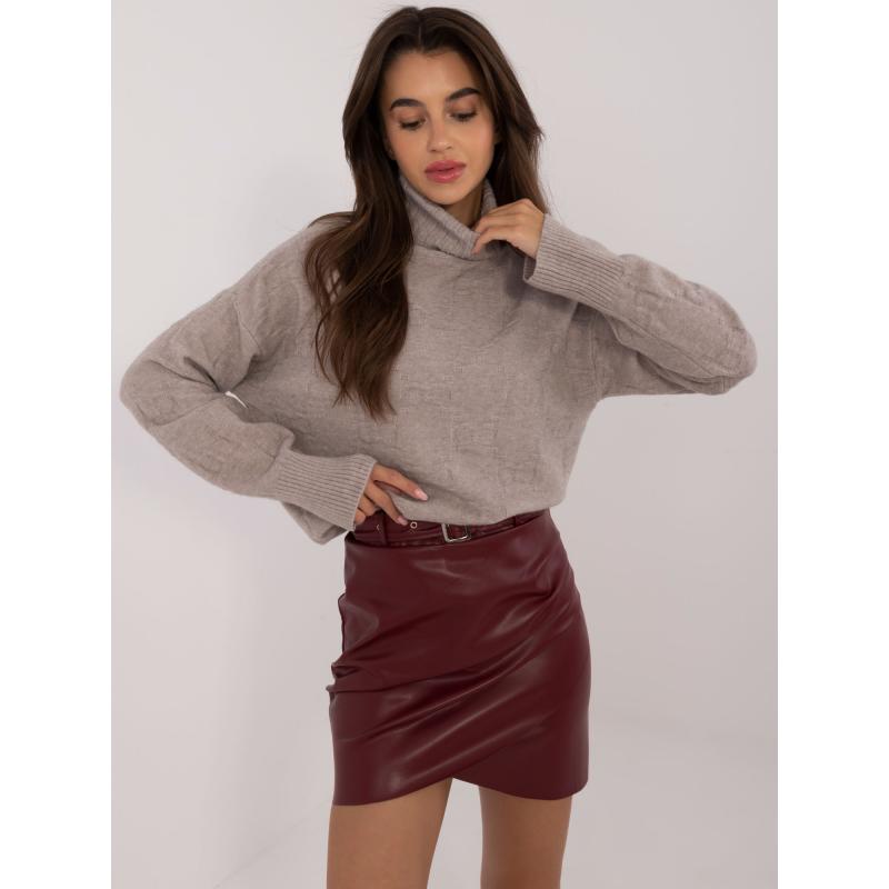 Női hosszú ujjú garbó pulóver bézs színű