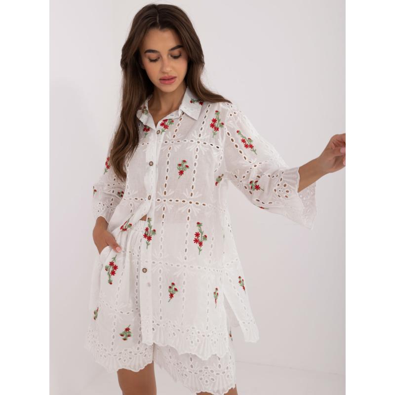 Dámský komplet s výšivkou dvoudílný bílo-žlutý 