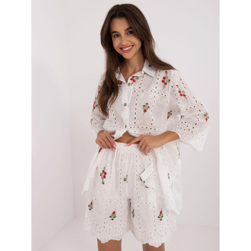 Dámský komplet s výšivkou dvoudílný bílo-žlutý 
