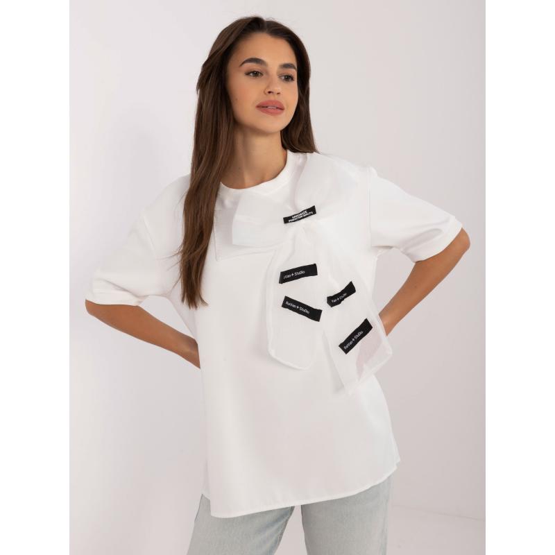 Dámská halenka s mašlí a nápisem ecru 