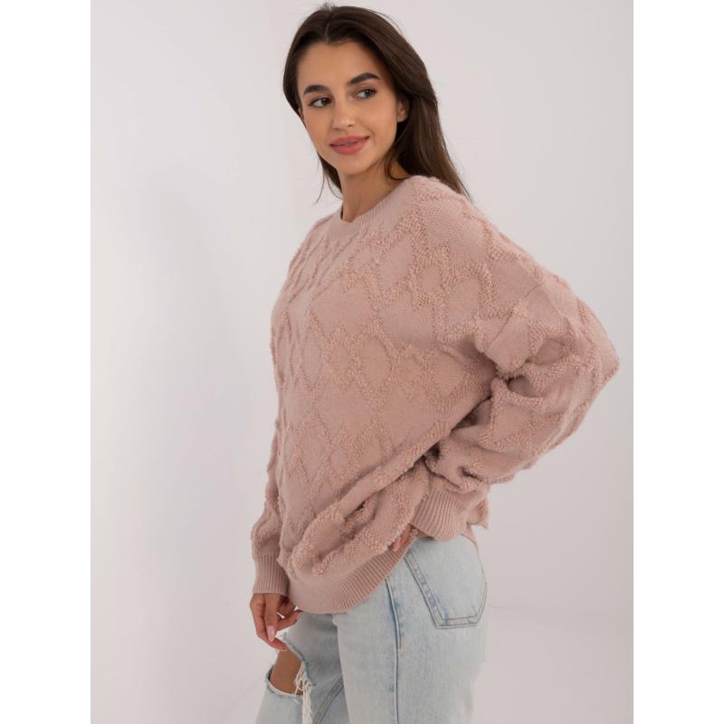 Dámský svetr nadměrné velikosti vzorovaný růžový  