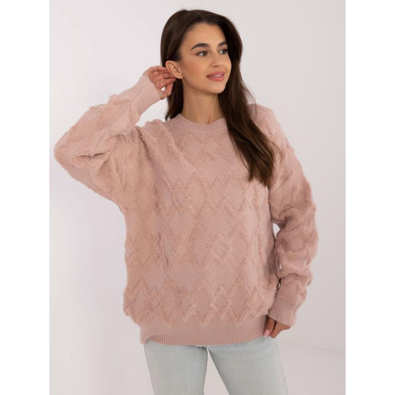 Dámský svetr nadměrné velikosti vzorovaný růžový  