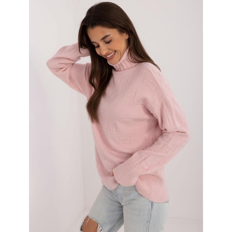 Dámský svetr s rolákem nadměrné velikosti světle růžový