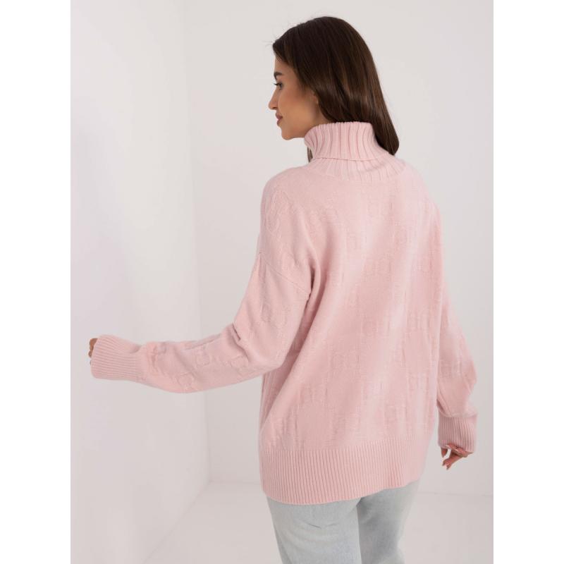 Dámský svetr s rolákem nadměrné velikosti světle růžový