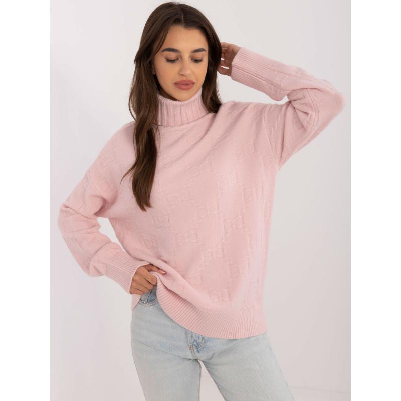 Dámský svetr s rolákem nadměrné velikosti světle růžový