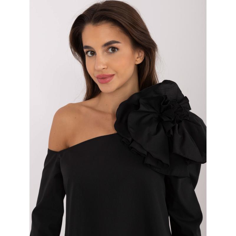 Dámská halenka s květinovou broží košilová černá 