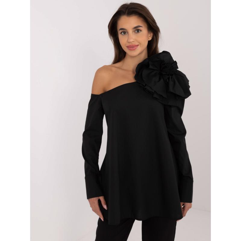 Dámská halenka s květinovou broží košilová černá 