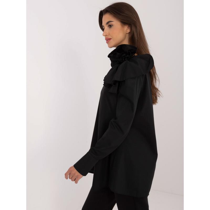 Dámská halenka s květinovou broží košilová černá 