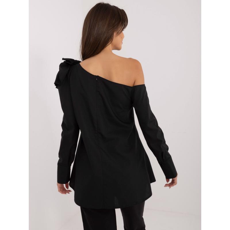 Dámská halenka s květinovou broží košilová černá 